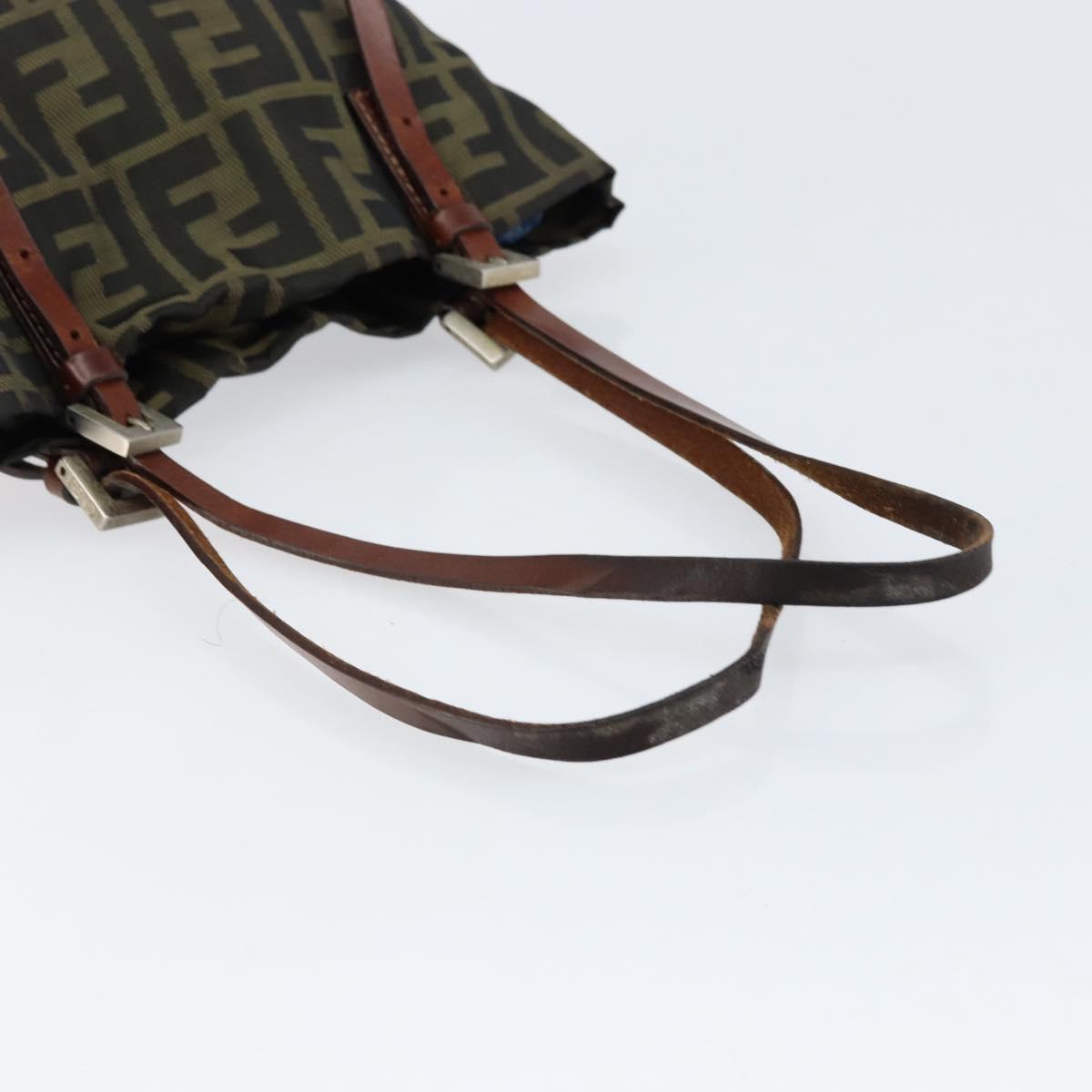 FENDI Zucca Canvas Hand Bag Brown Silver Auth 153068