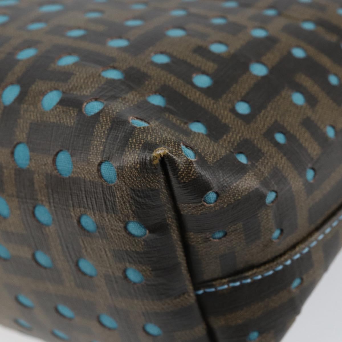 FENDI Zucca Canvas Punching Hand Bag Black Brown Auth 153069