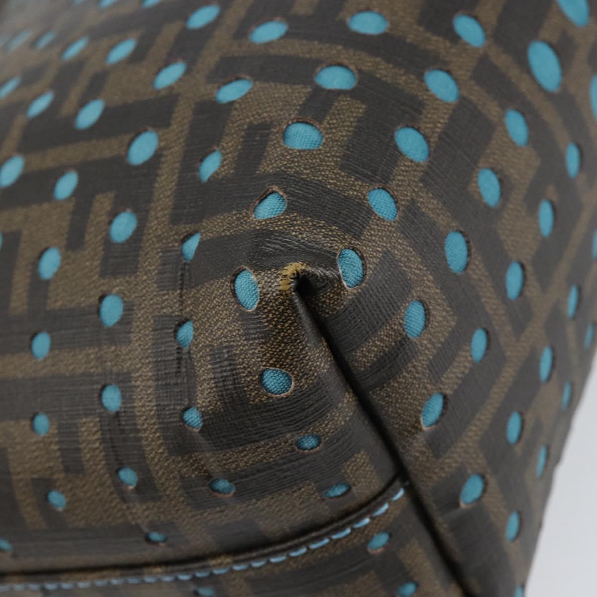 FENDI Zucca Canvas Punching Hand Bag Black Brown Auth 153069