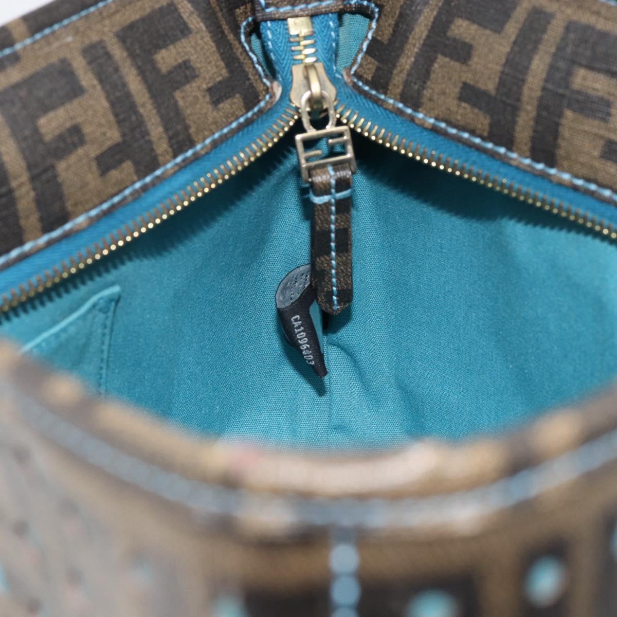 FENDI Zucca Canvas Punching Hand Bag Black Brown Auth 153069