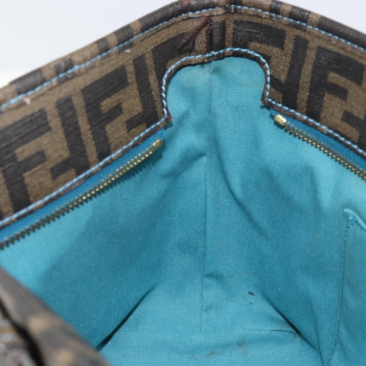 FENDI Zucca Canvas Punching Hand Bag Black Brown Auth 153069