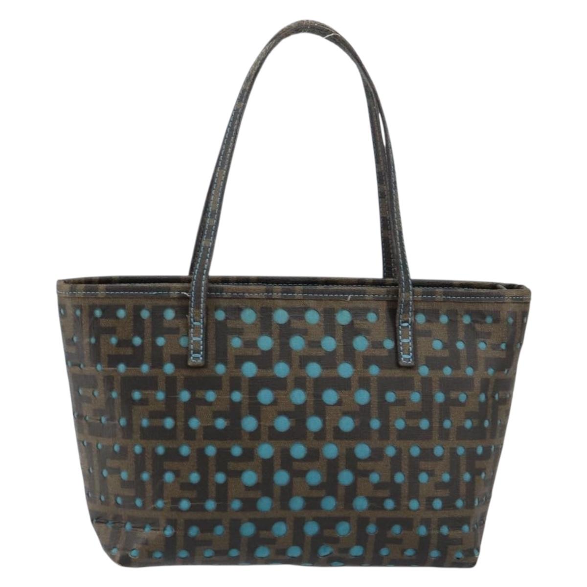 FENDI Zucca Canvas Punching Hand Bag Black Brown Auth 153069