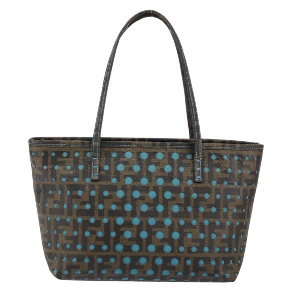 FENDI Zucca Canvas Punching Hand Bag Black Brown Auth 153069