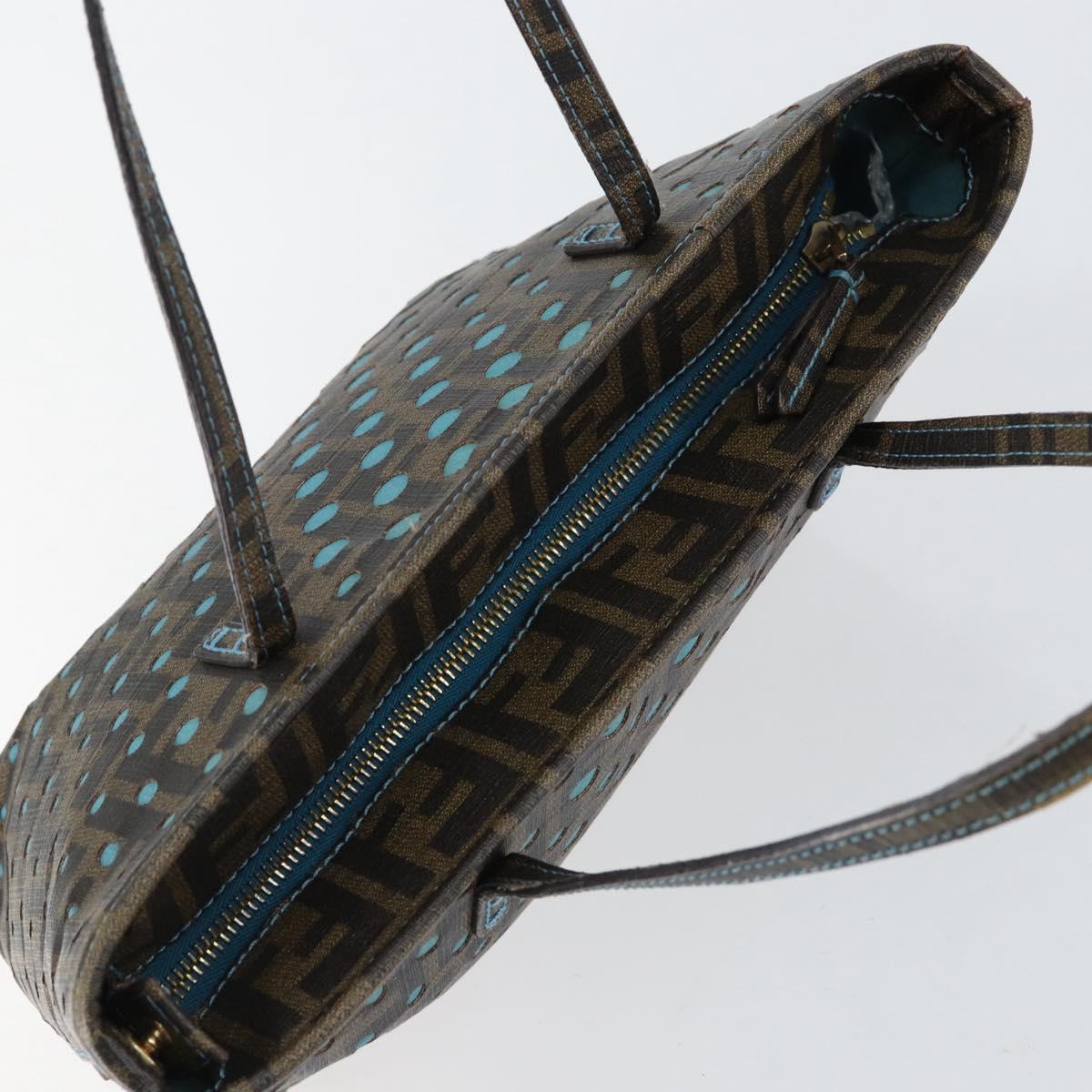 FENDI Zucca Canvas Punching Hand Bag Black Brown Auth 153069