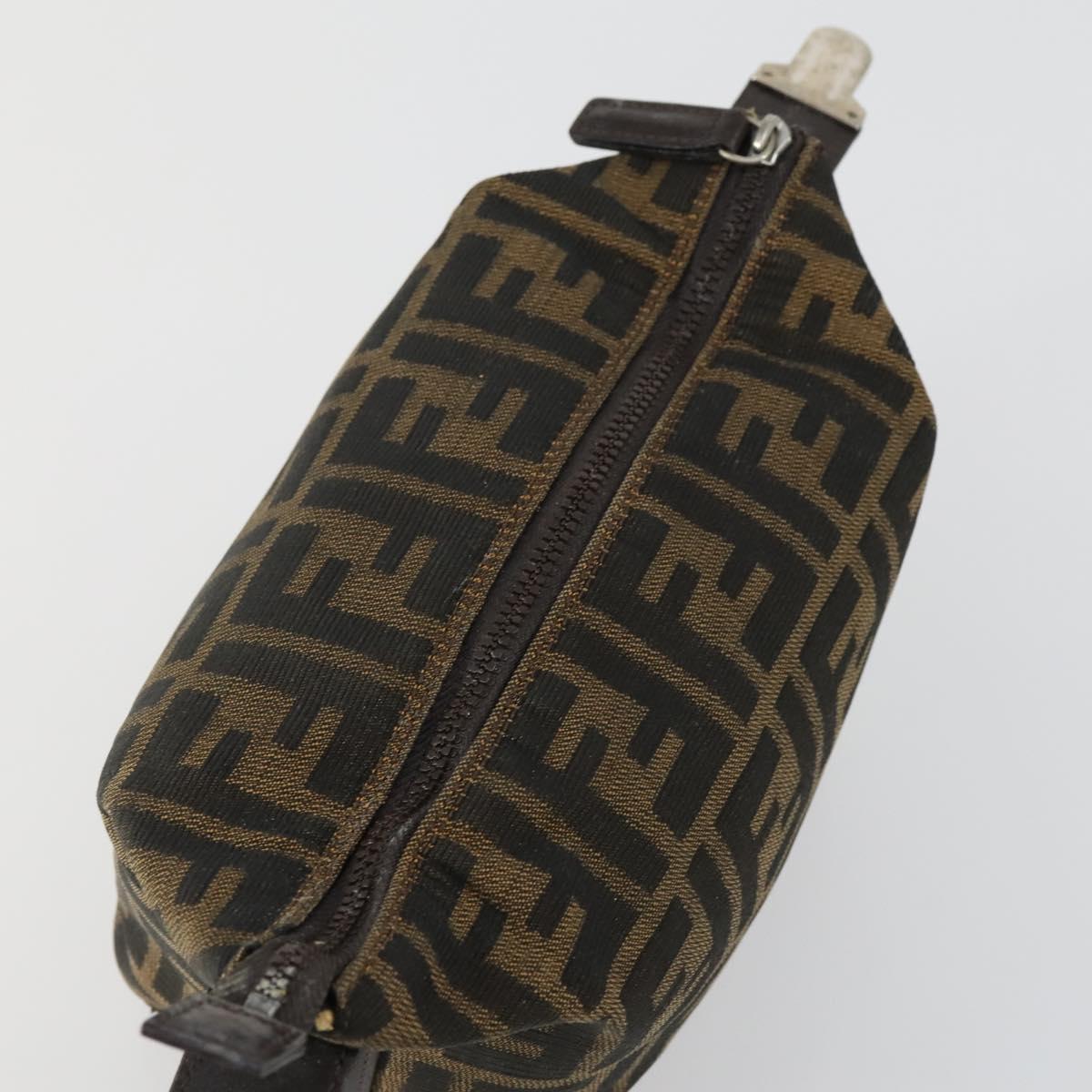 FENDI Zucca Canvas Pouch Hand Bag Black Brown Auth 153070