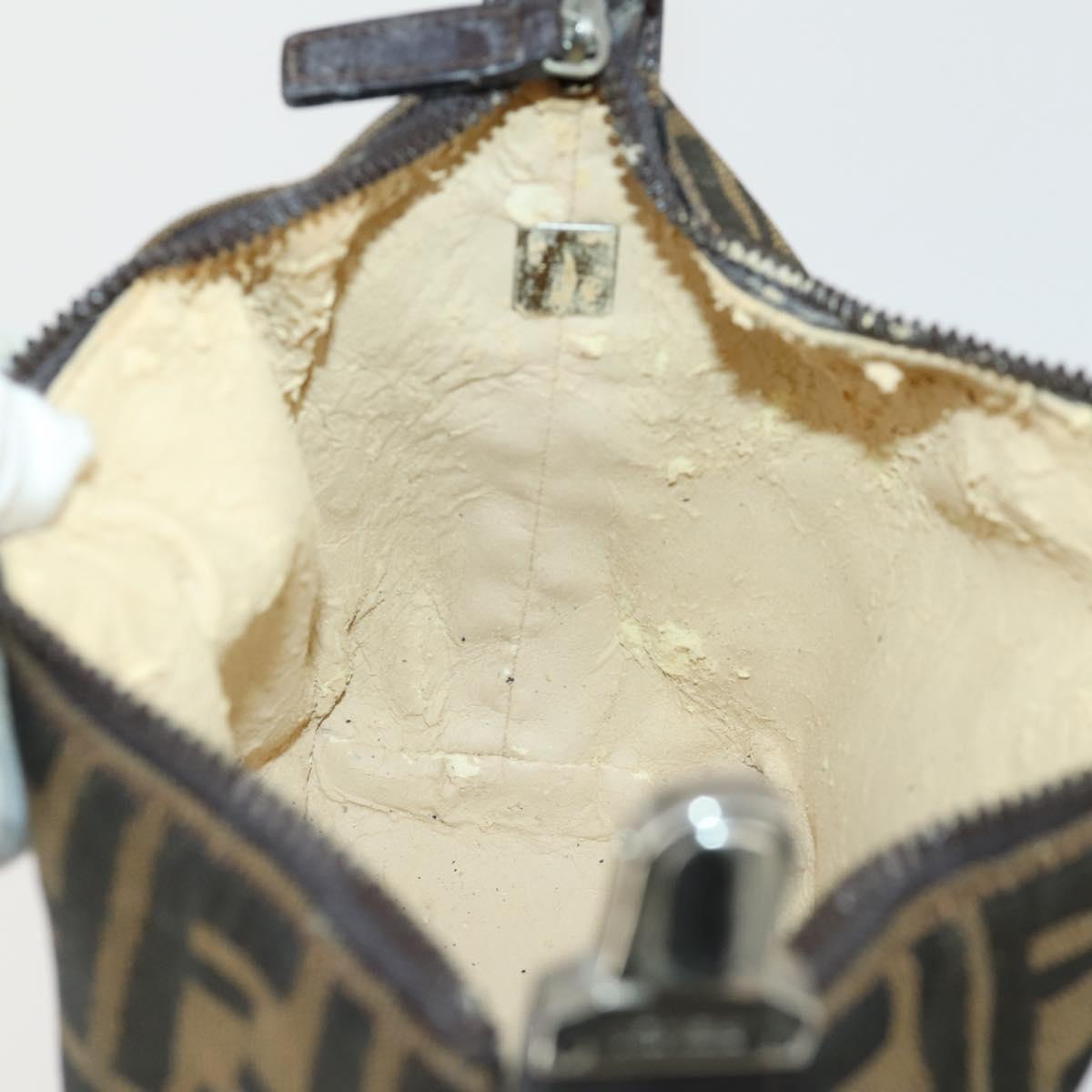 FENDI Zucca Canvas Pouch Hand Bag Black Brown Auth 153070