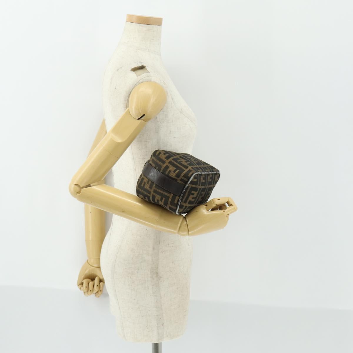 FENDI Zucca Canvas Pouch Hand Bag Black Brown Auth 153070