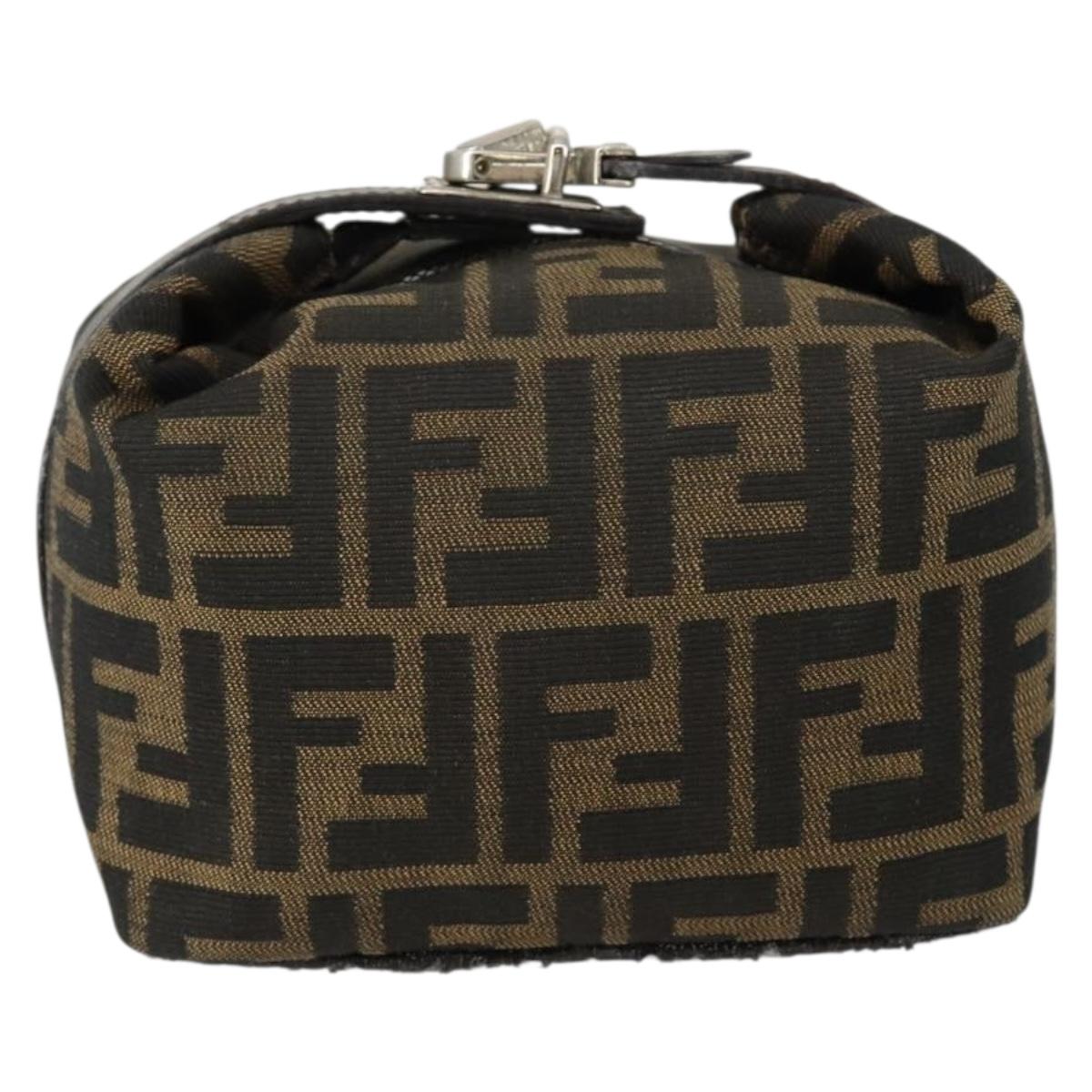 FENDI Zucca Canvas Pouch Hand Bag Black Brown Auth 153070