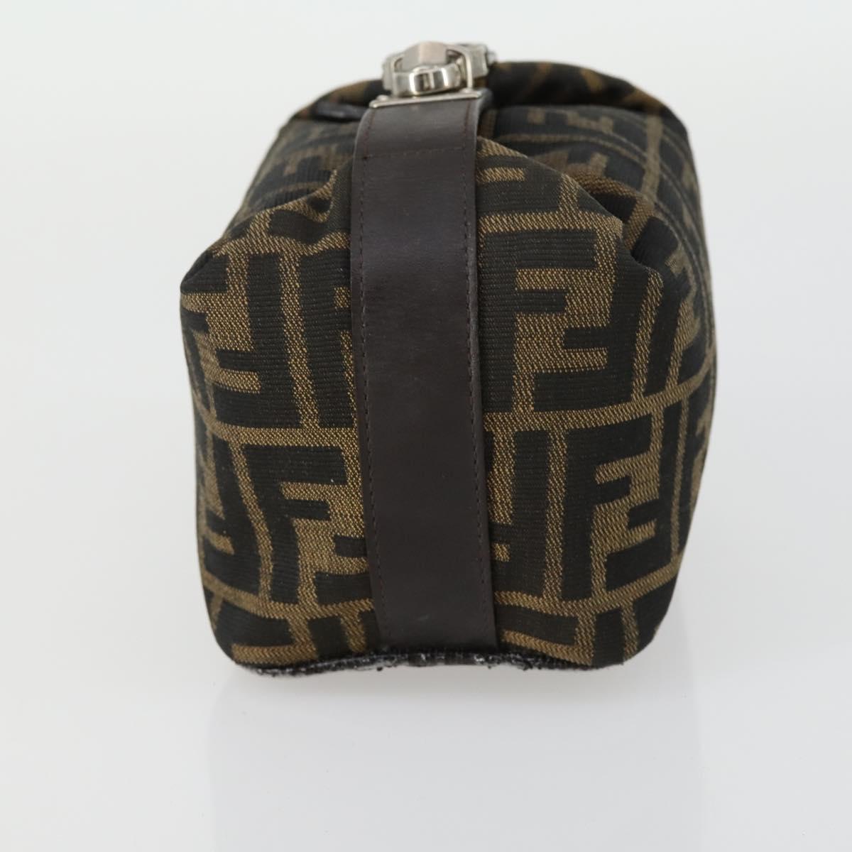 FENDI Zucca Canvas Pouch Hand Bag Black Brown Auth 153070