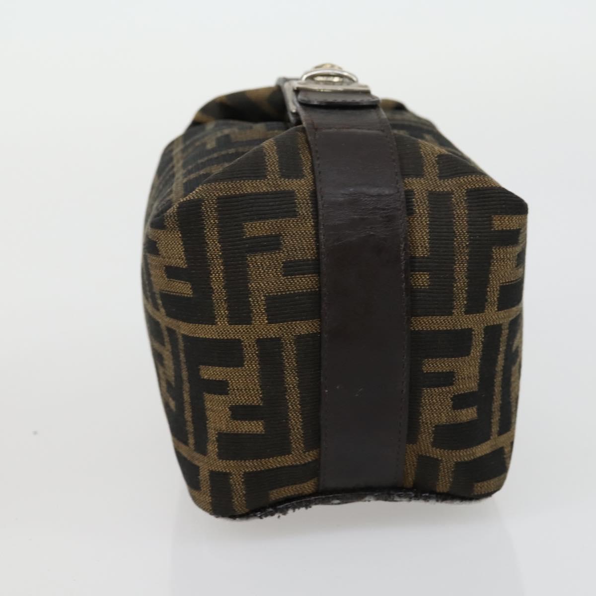 FENDI Zucca Canvas Pouch Hand Bag Black Brown Auth 153070