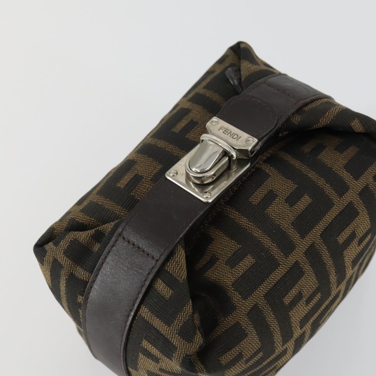FENDI Zucca Canvas Pouch Hand Bag Black Brown Auth 153070