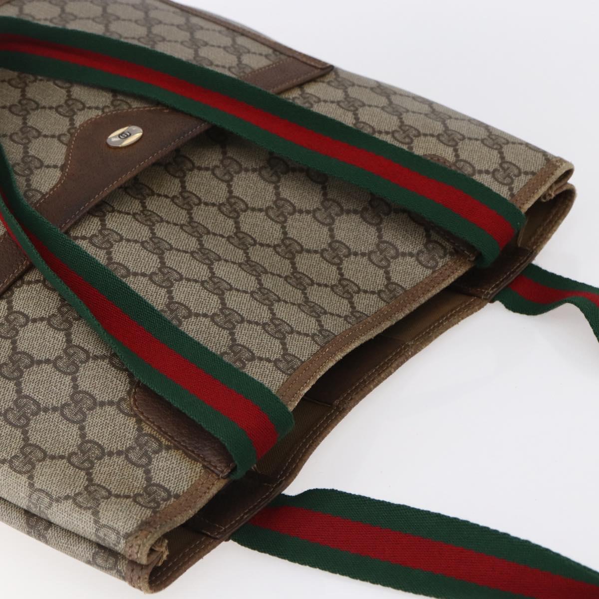 GUCCI GG Supreme Web Sherry Line Tote Bag PVC Beige Red 39 02 003 Auth 153071