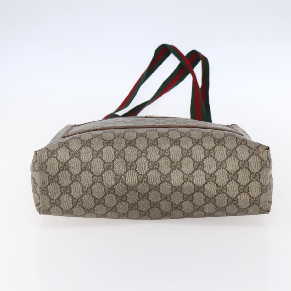 GUCCI GG Supreme Web Sherry Line Tote Bag PVC Beige Red 39 02 003 Auth 153071