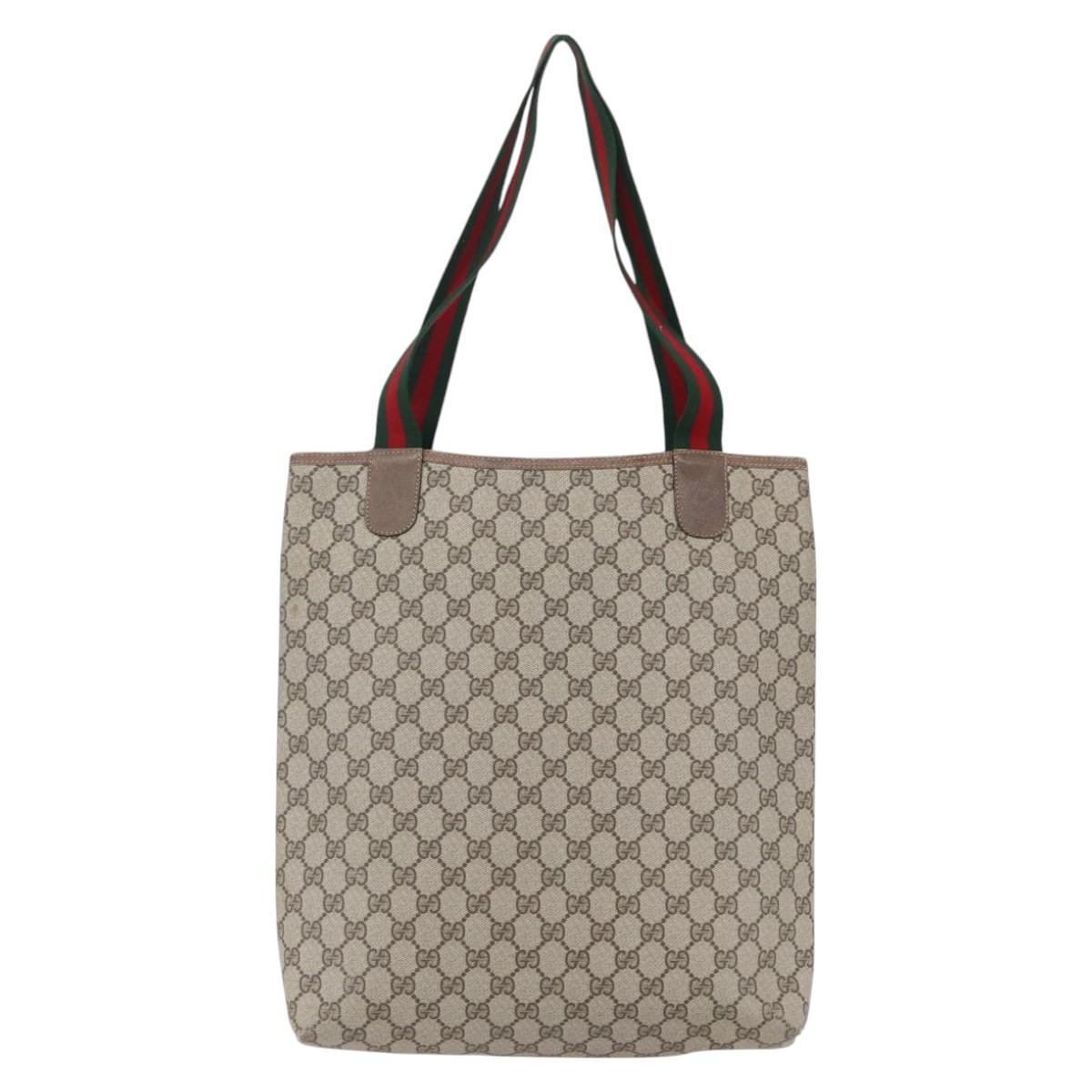 GUCCI GG Supreme Web Sherry Line Tote Bag PVC Beige Red 39 02 003 Auth 153072