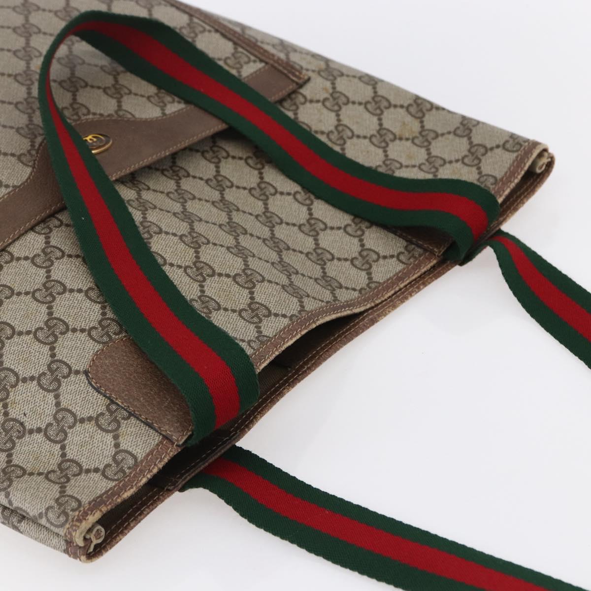 GUCCI GG Supreme Web Sherry Line Tote Bag PVC Beige Red 39 02 003 Auth 153072