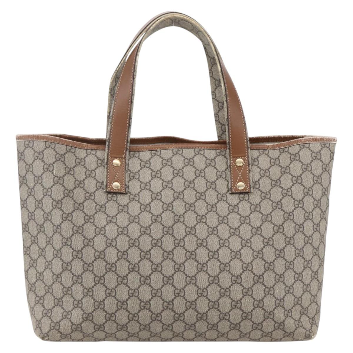 GUCCI GG Supreme Web Sherry Line Tote Bag PVC Beige Red 211134 Auth 153074