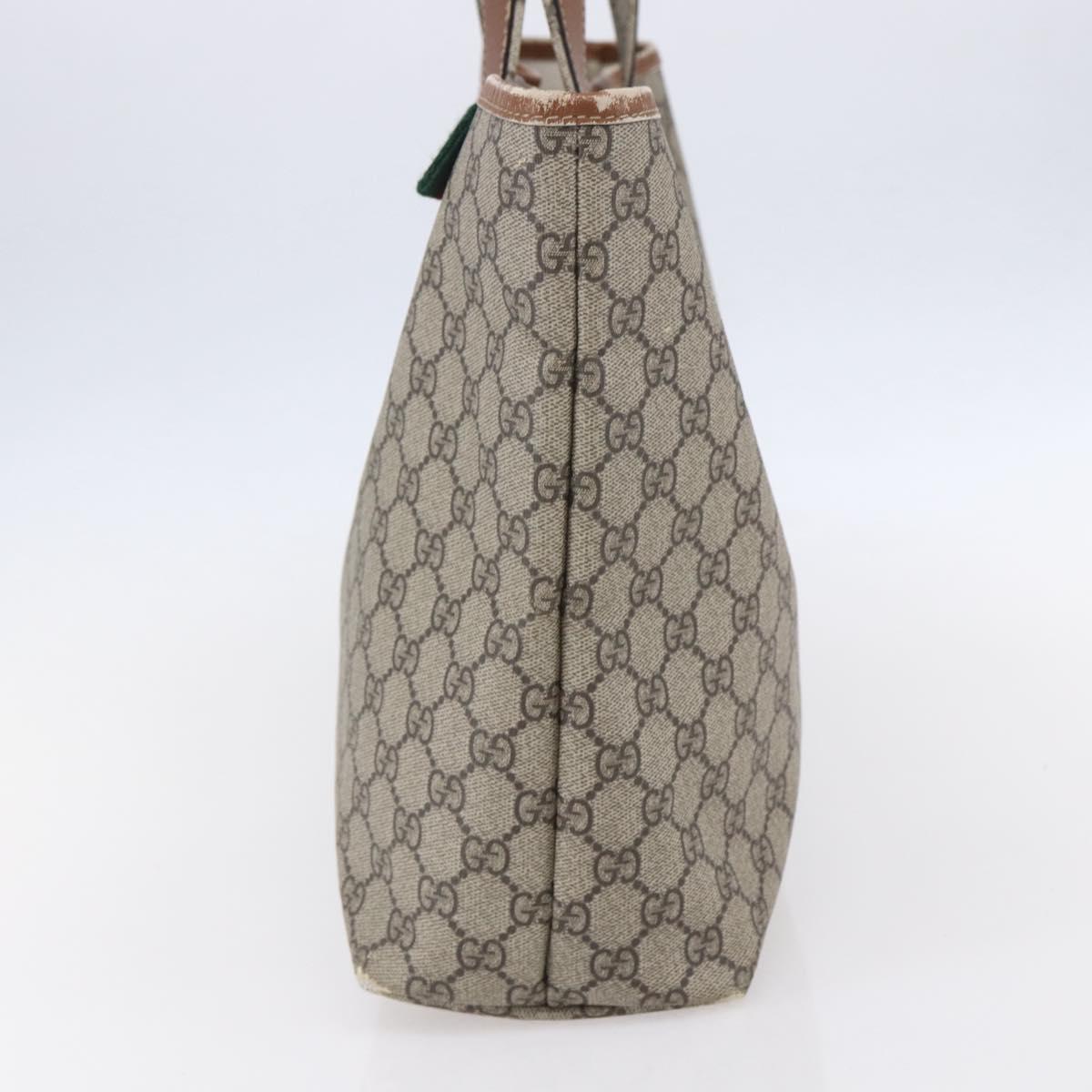 GUCCI GG Supreme Web Sherry Line Tote Bag PVC Beige Red 211134 Auth 153074