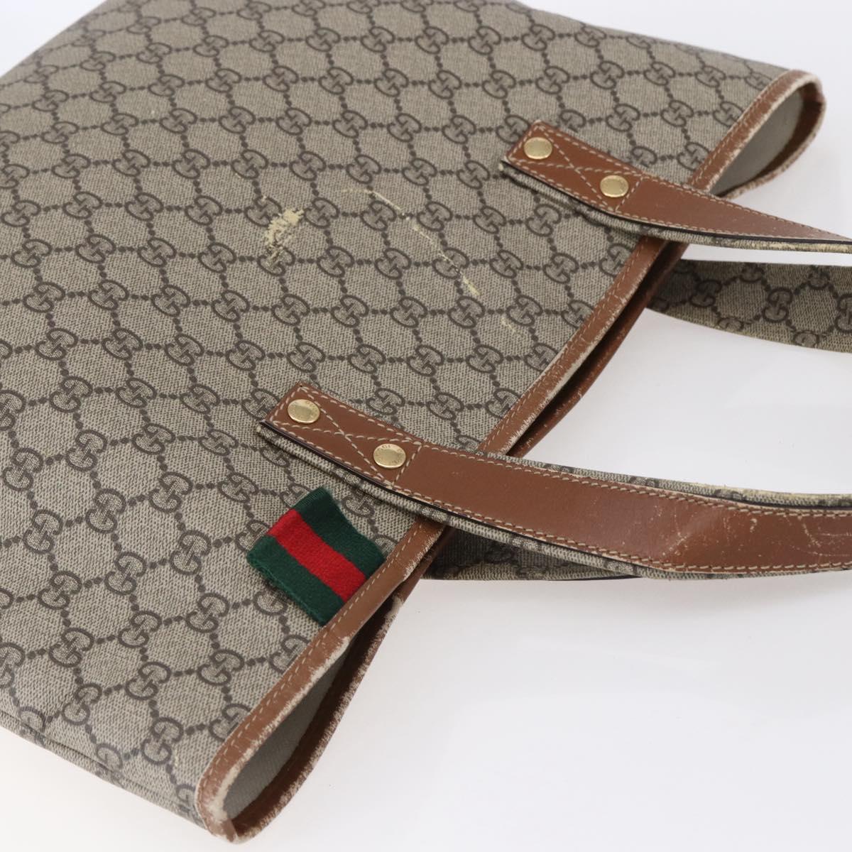 GUCCI GG Supreme Web Sherry Line Tote Bag PVC Beige Red 211134 Auth 153074