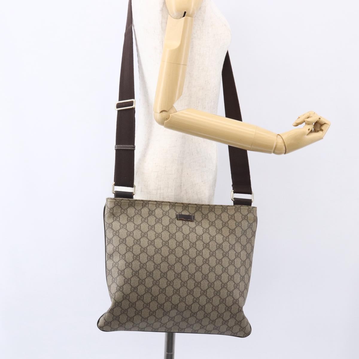 GUCCI GG Supreme Shoulder Bag PVC Beige Gold 201446 Auth 153075