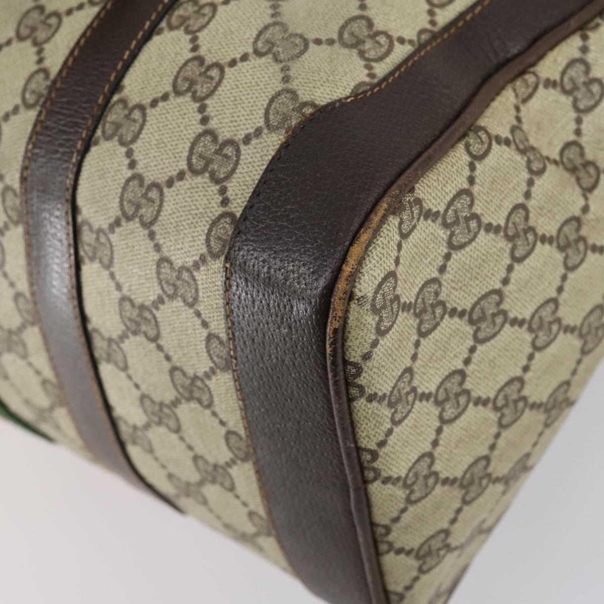 GUCCI GG Supreme Web Sherry Line Hand Bag PVC Beige Gold Auth 153076