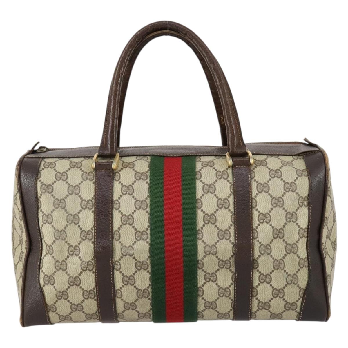 GUCCI GG Supreme Web Sherry Line Hand Bag PVC Beige Gold Auth 153076