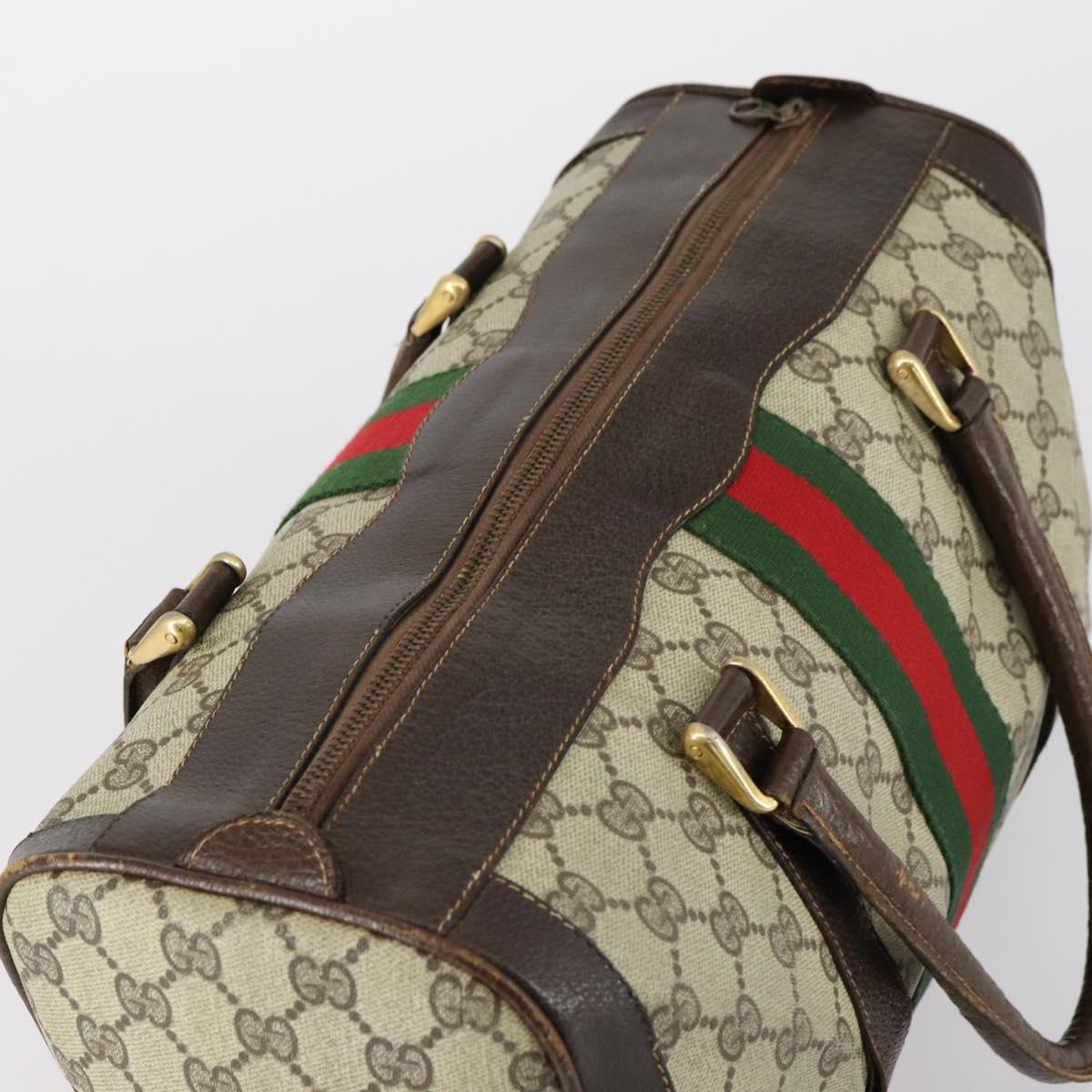 GUCCI GG Supreme Web Sherry Line Hand Bag PVC Beige Gold Auth 153076