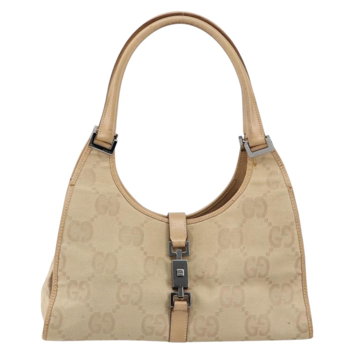 GUCCI GG Canvas Jackie Shoulder Bag Beige Silver 002 1067 2123 Auth 153080