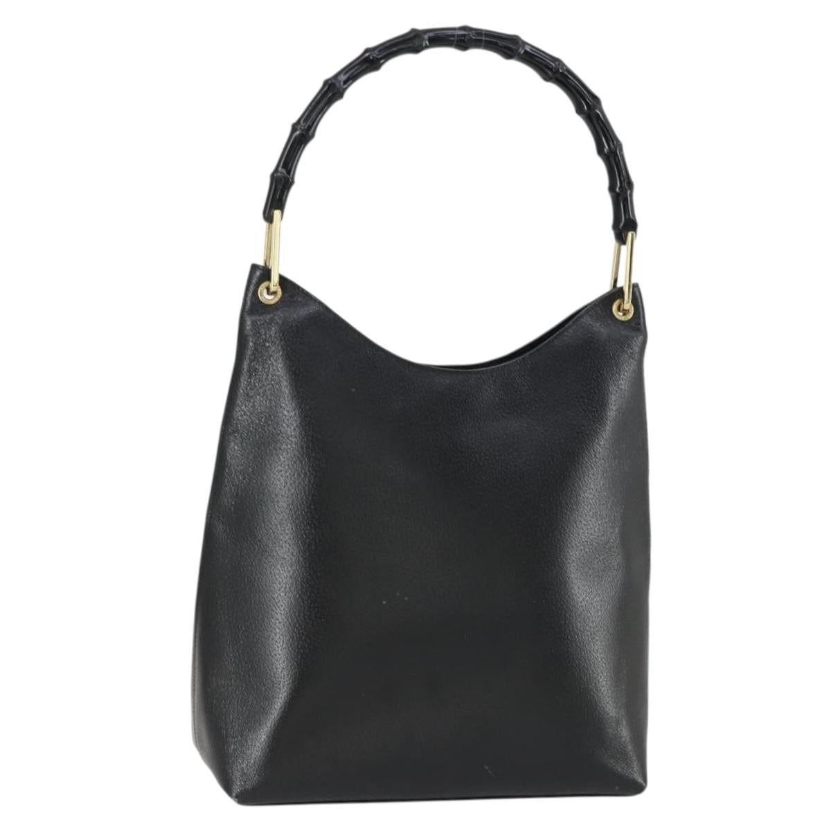 GUCCI Bamboo Hand Bag Leather Black Gold 001 2122 3006 Auth 153081
