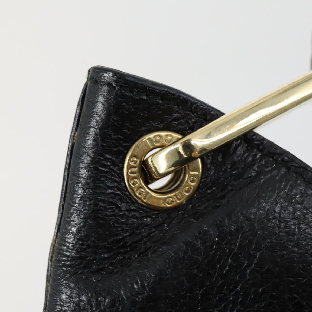 GUCCI Bamboo Hand Bag Leather Black Gold 001 2122 3006 Auth 153081