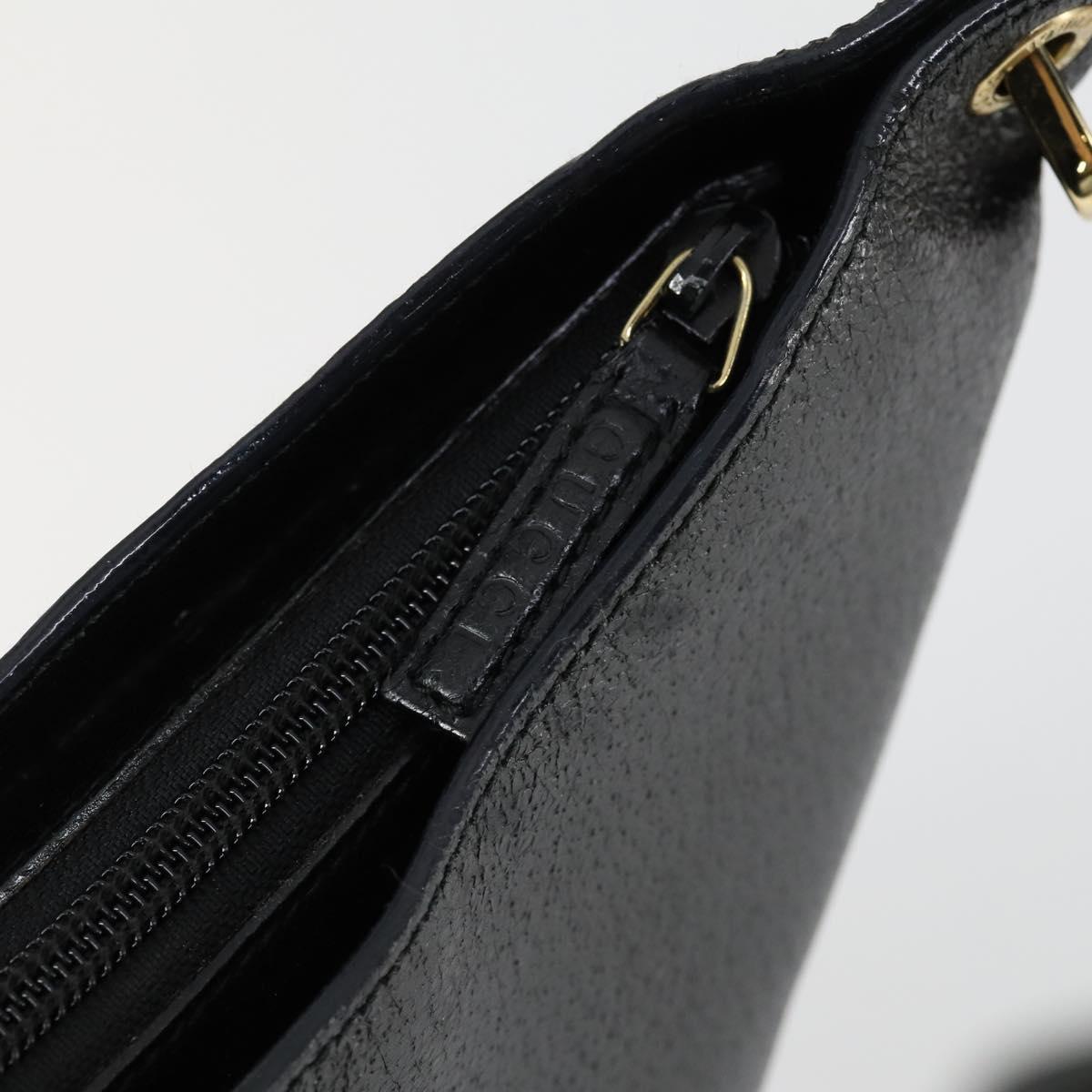 GUCCI Bamboo Hand Bag Leather Black Gold 001 2122 3006 Auth 153081
