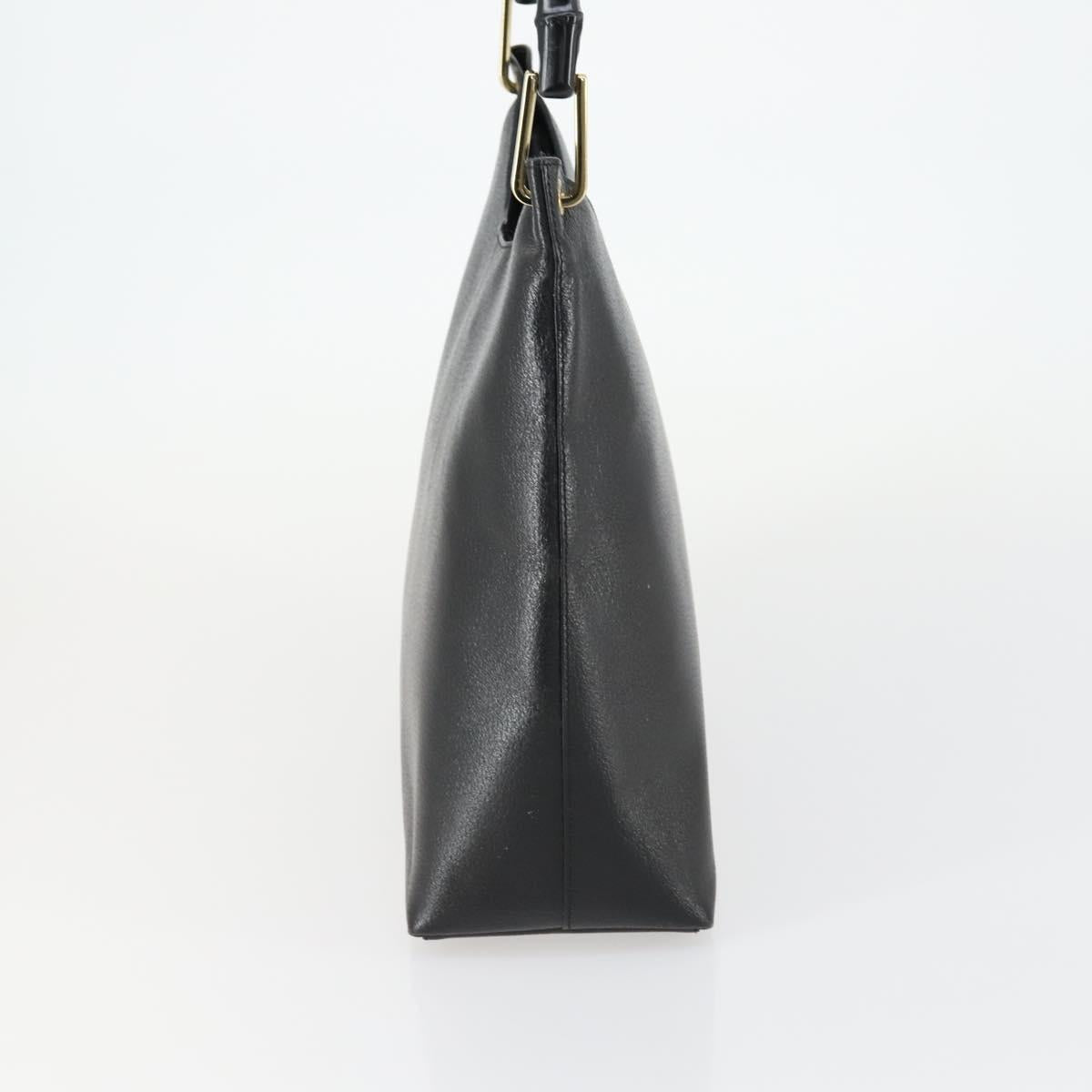 GUCCI Bamboo Hand Bag Leather Black Gold 001 2122 3006 Auth 153081