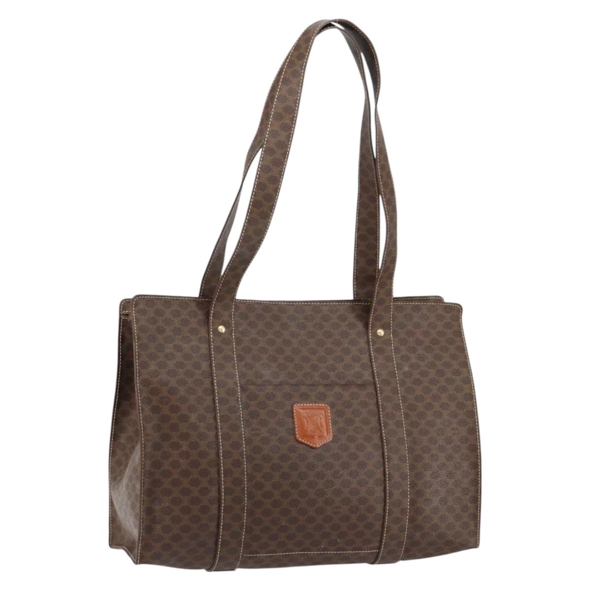 CELINE Macadam Canvas Tote Bag PVC Leather Brown Gold Auth 153082