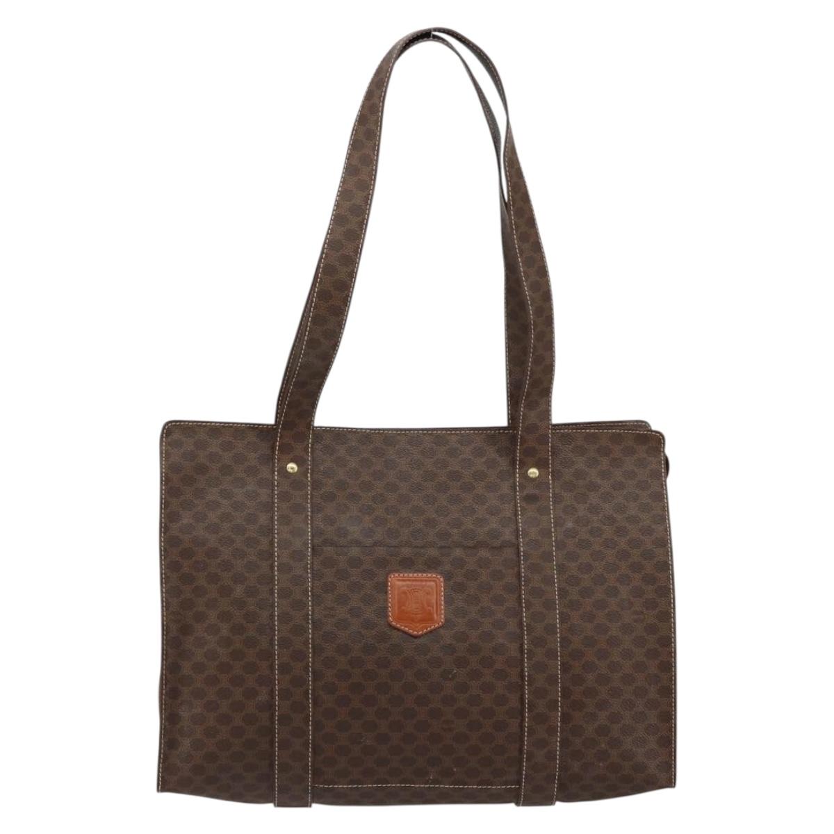 CELINE Macadam Canvas Tote Bag PVC Leather Brown Gold Auth 153082