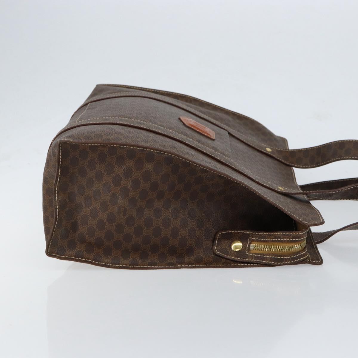 CELINE Macadam Canvas Tote Bag PVC Leather Brown Gold Auth 153082