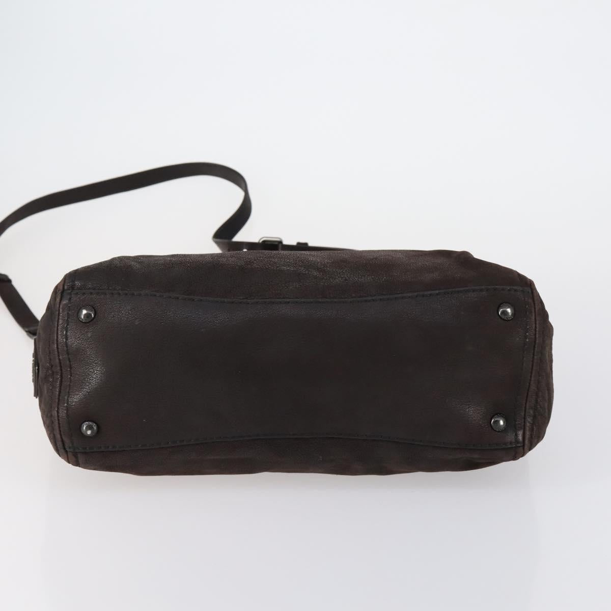 PRADA Hand Bag Leather 2way Brown Silver Auth 153083