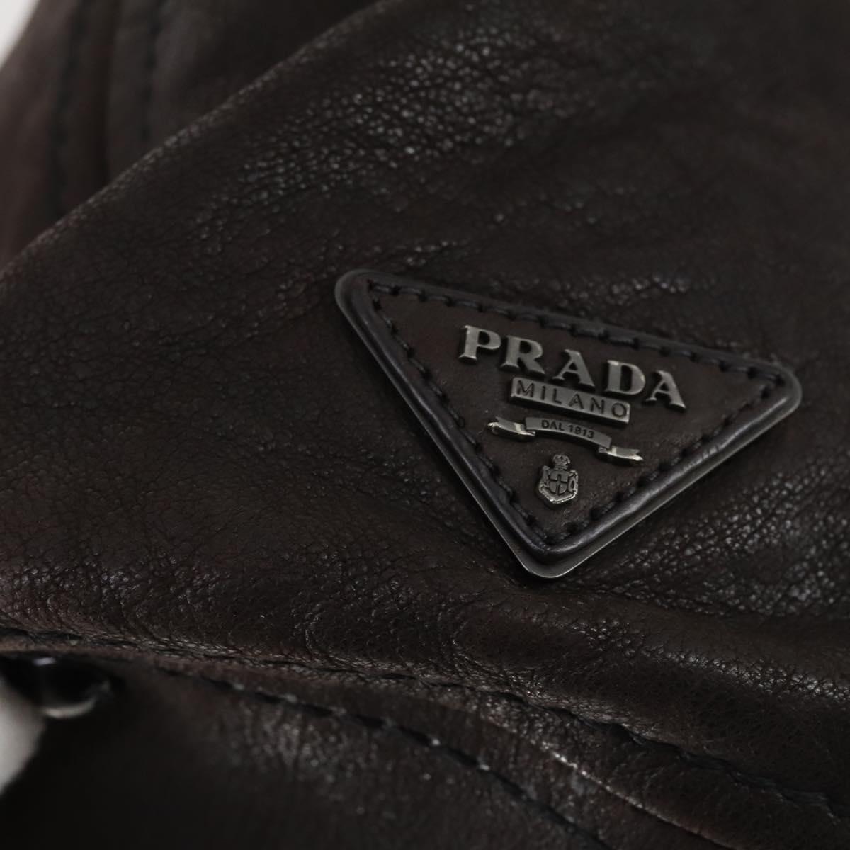 PRADA Hand Bag Leather 2way Brown Silver Auth 153083