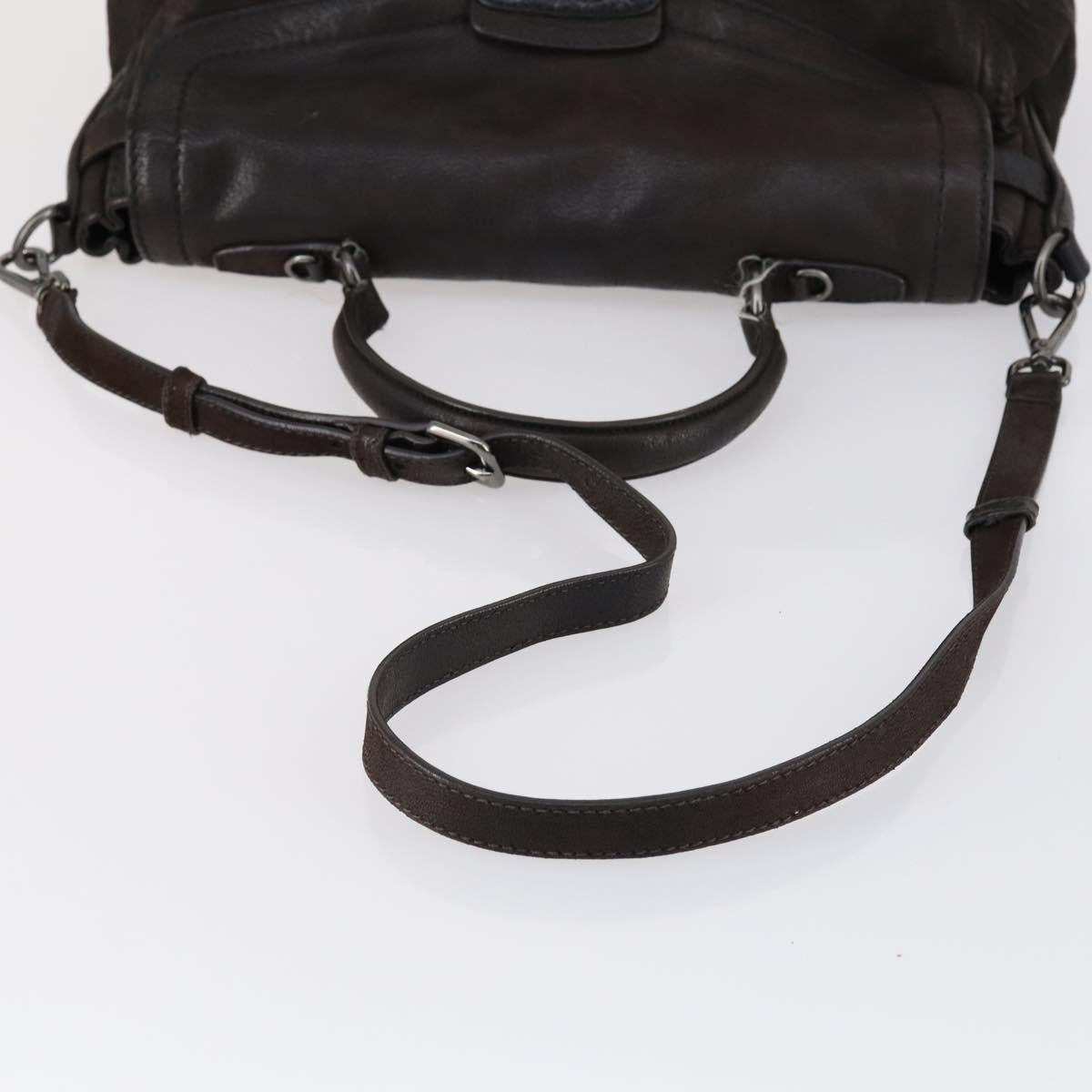 PRADA Hand Bag Leather 2way Brown Silver Auth 153083