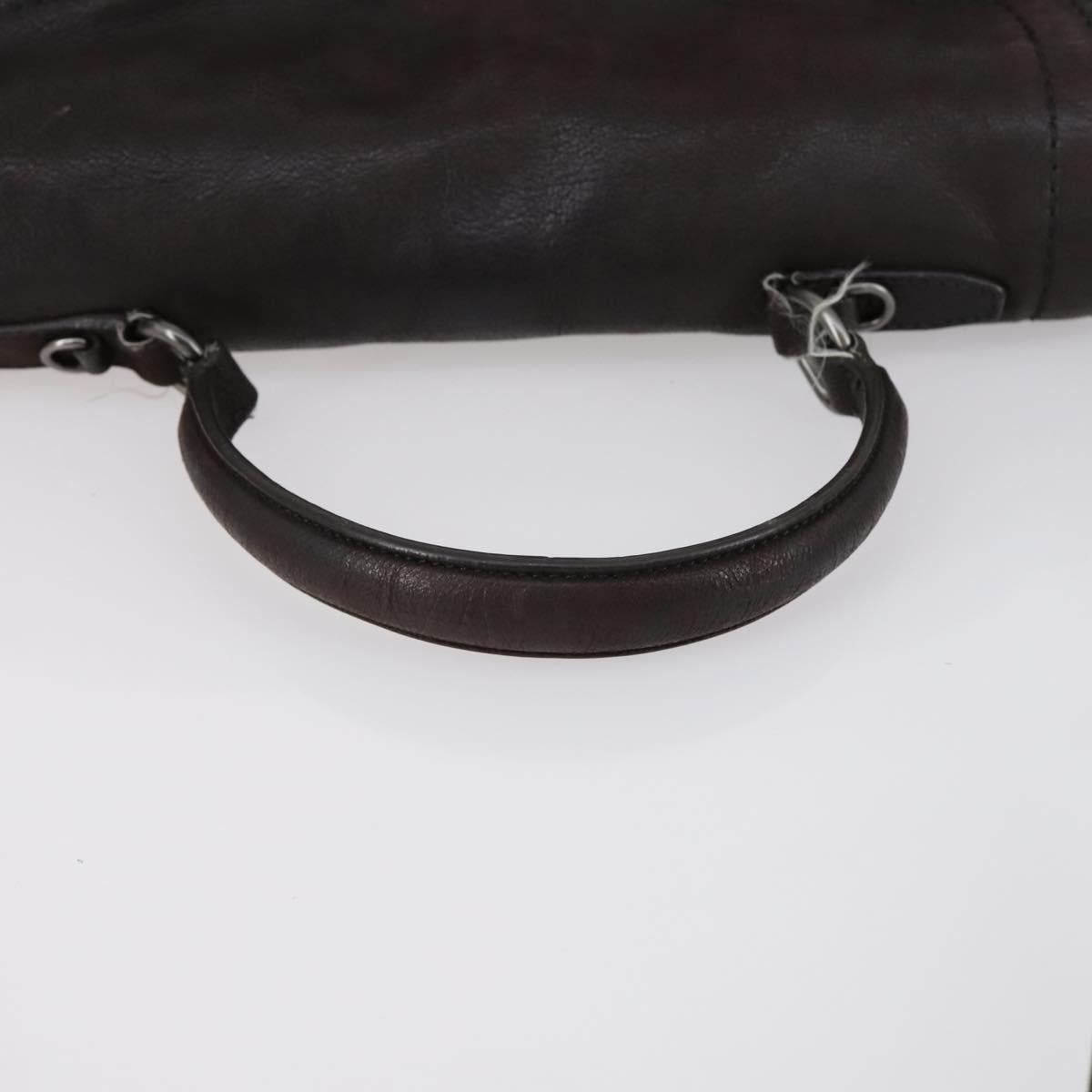 PRADA Hand Bag Leather 2way Brown Silver Auth 153083
