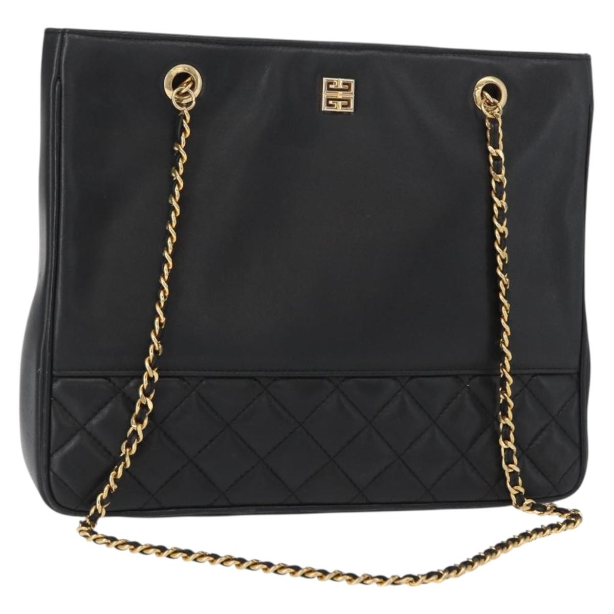 GIVENCHY Chain Shoulder Bag Leather Black Gold Auth 153095