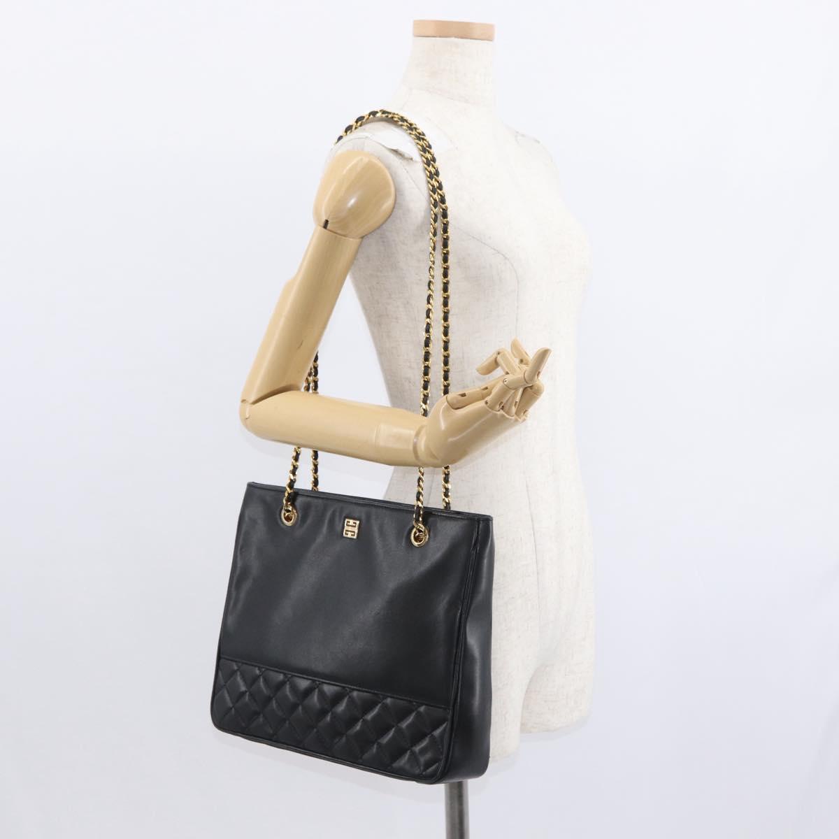 GIVENCHY Chain Shoulder Bag Leather Black Gold Auth 153095