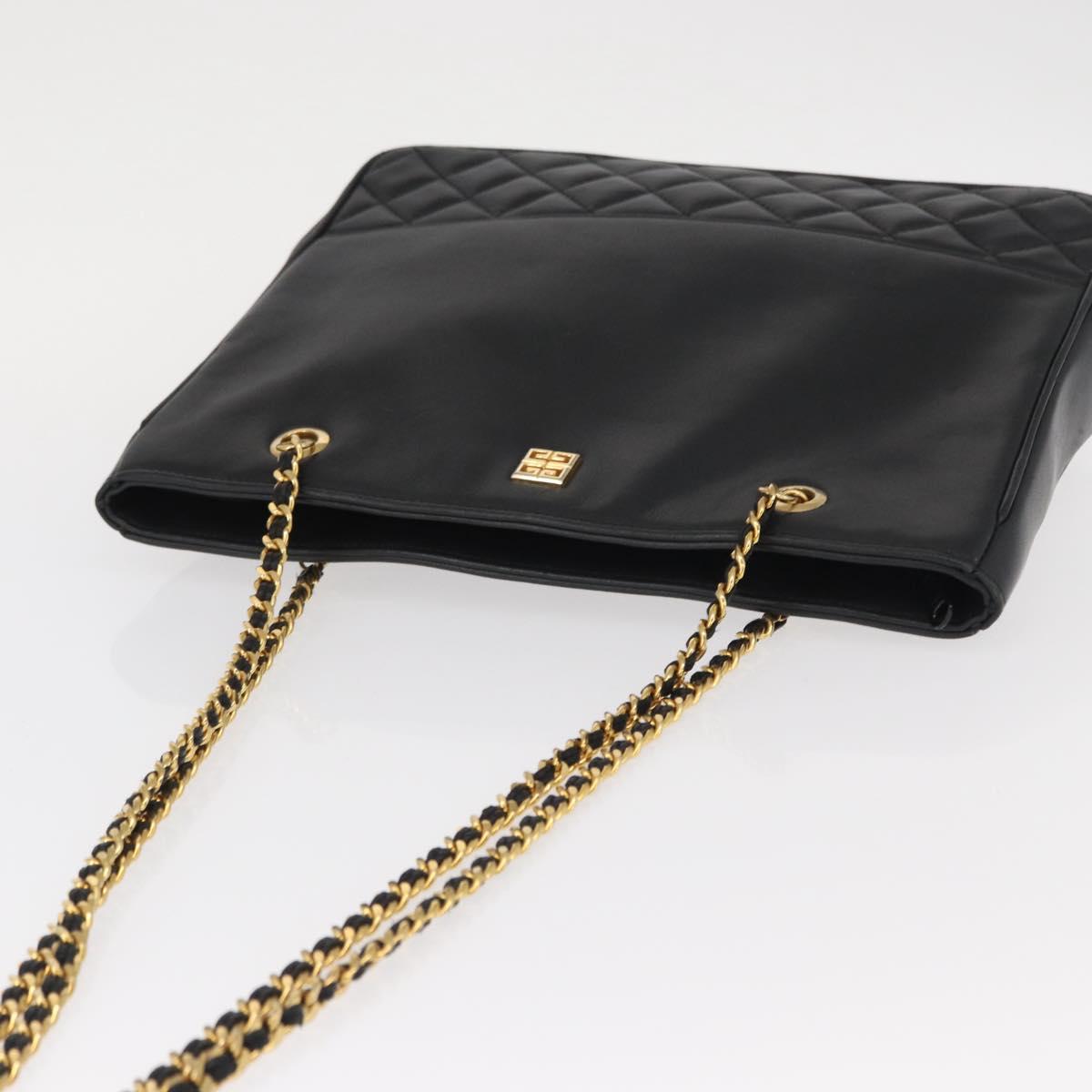 GIVENCHY Chain Shoulder Bag Leather Black Gold Auth 153095