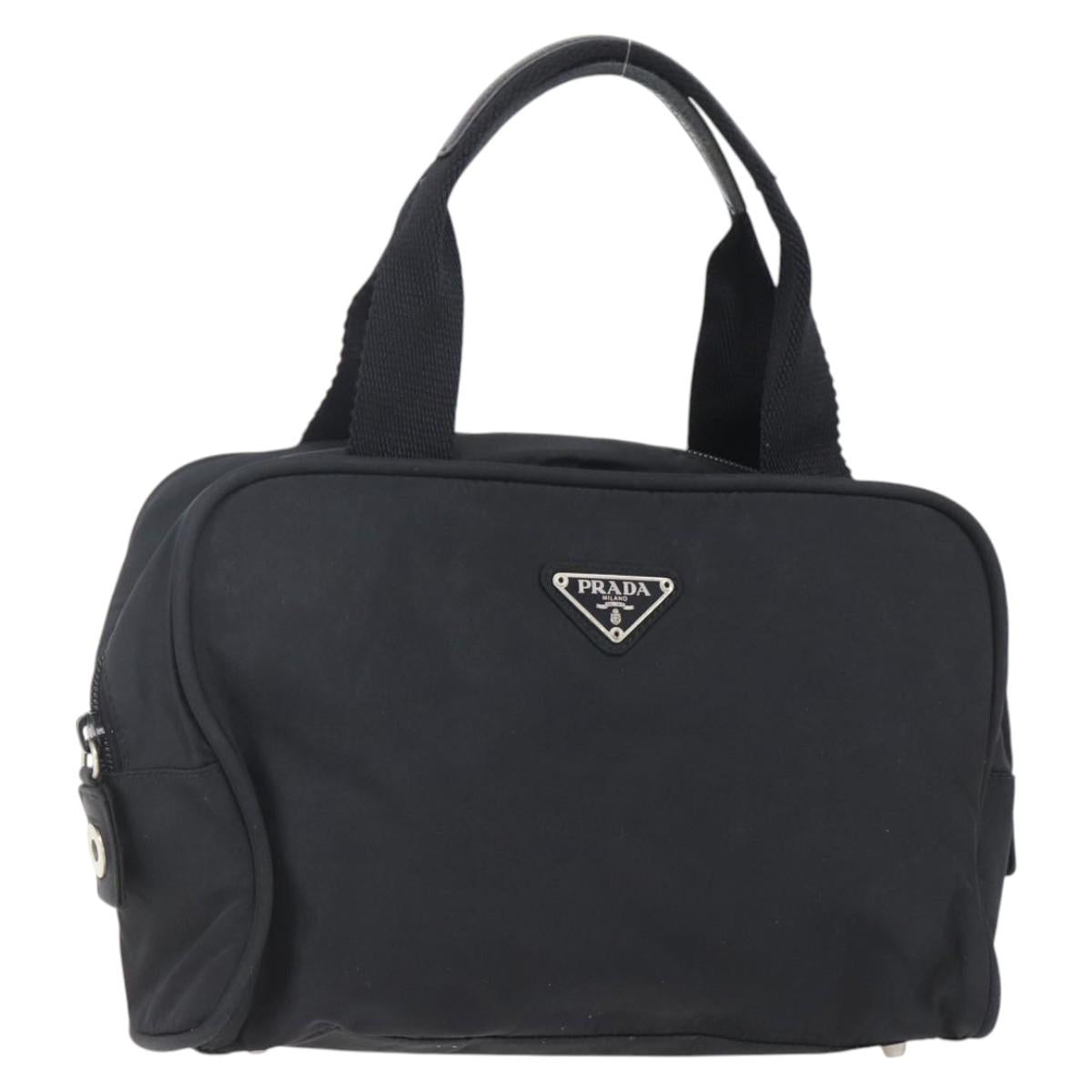 PRADA Hand Bag Nylon Black Silver Auth 153096