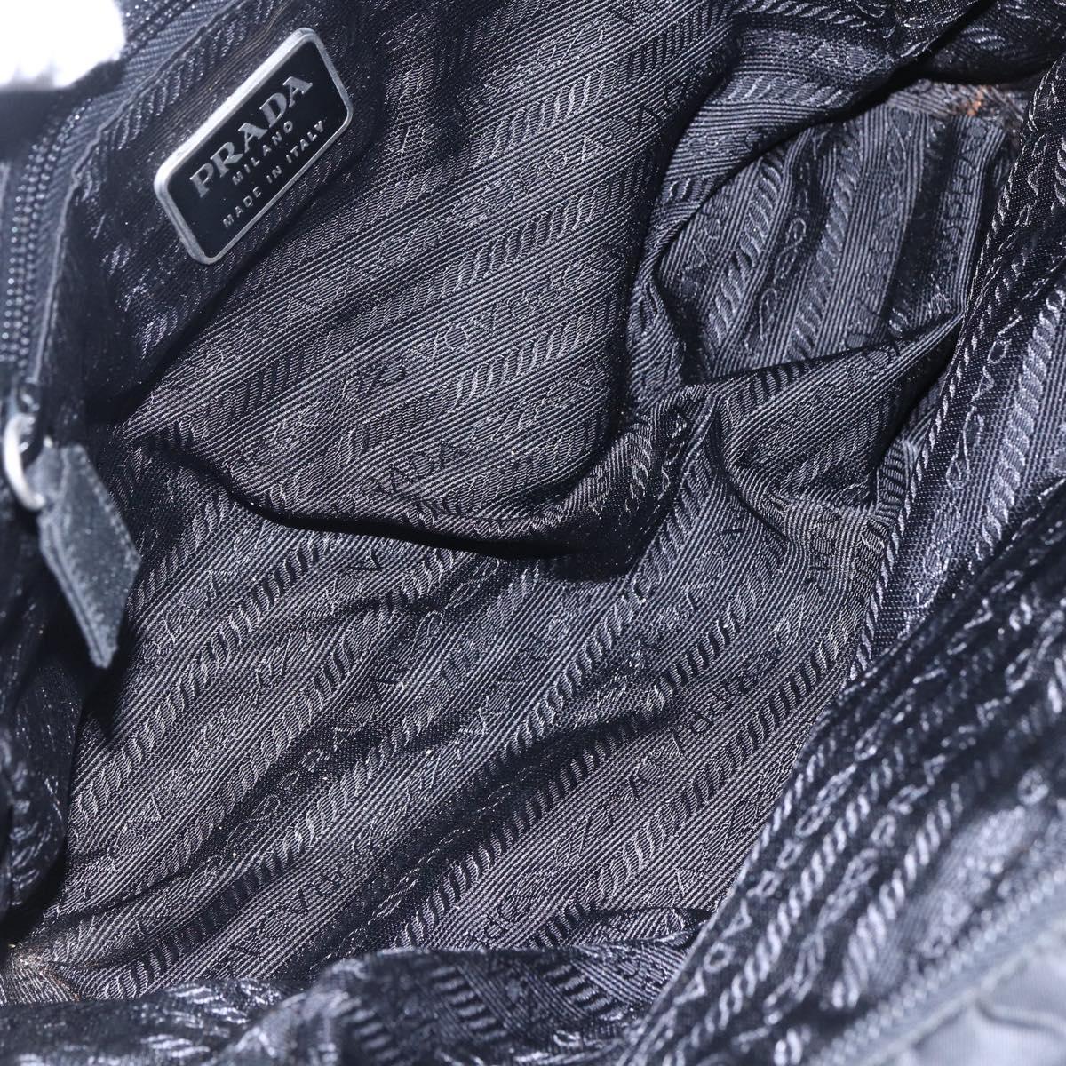 PRADA Hand Bag Nylon Black Silver Auth 153096