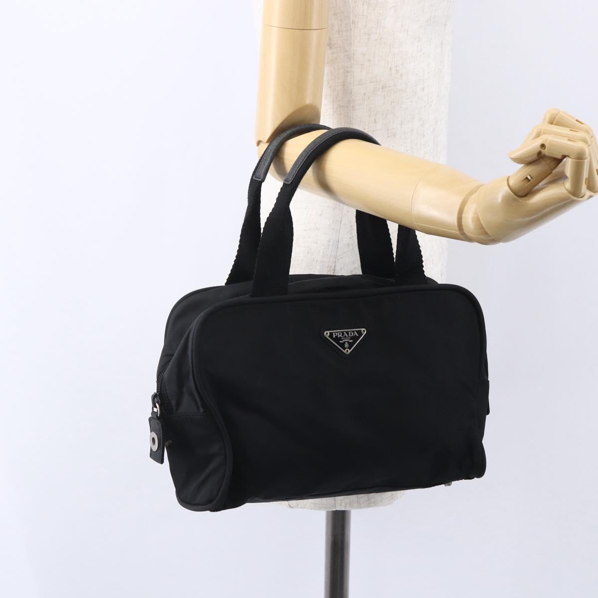 PRADA Hand Bag Nylon Black Silver Auth 153096