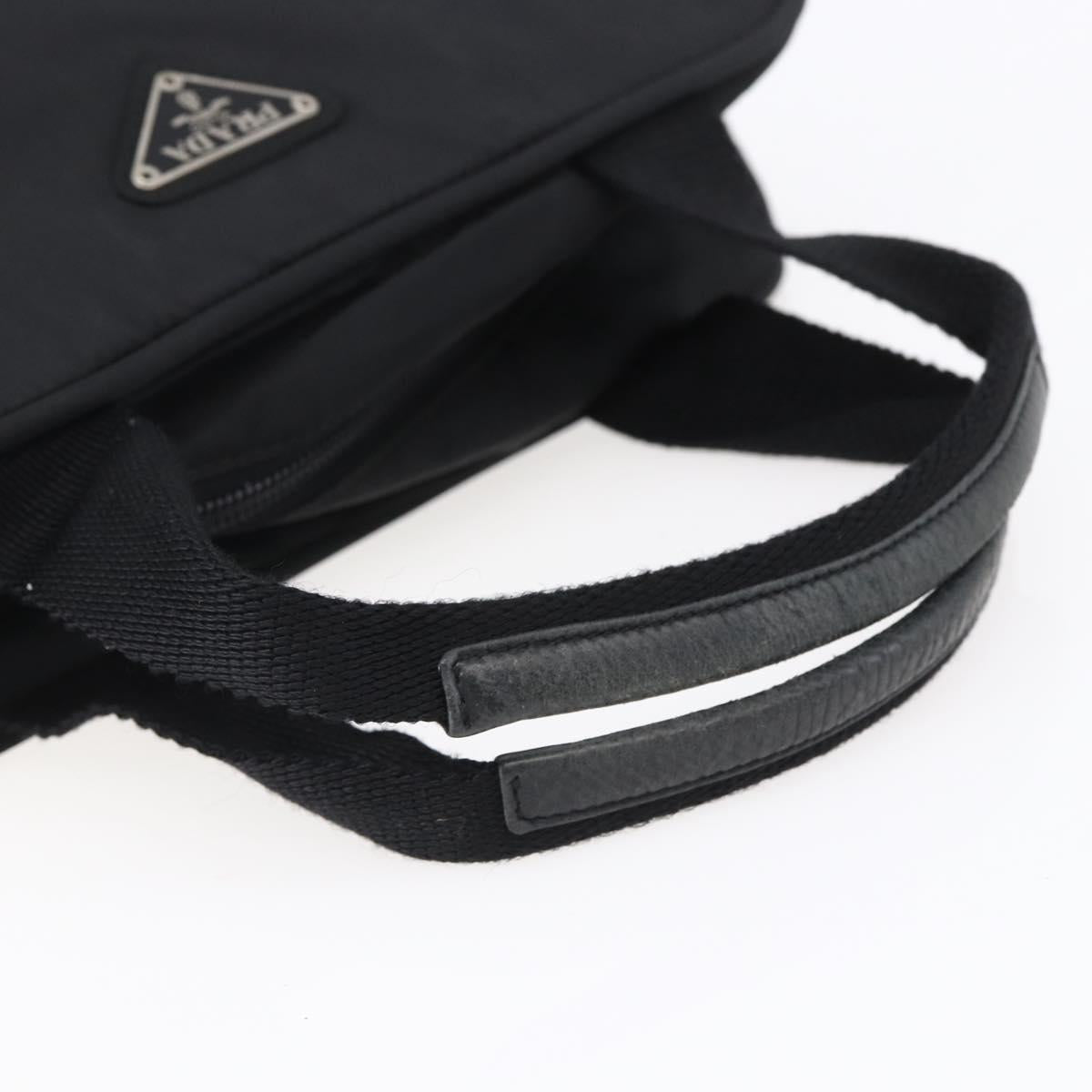 PRADA Hand Bag Nylon Black Silver Auth 153096