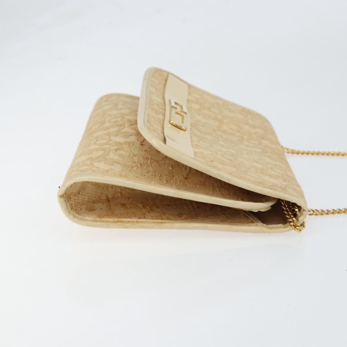 Christian Dior Trotter Canvas Chain Shoulder Bag Beige Gold Auth 153098