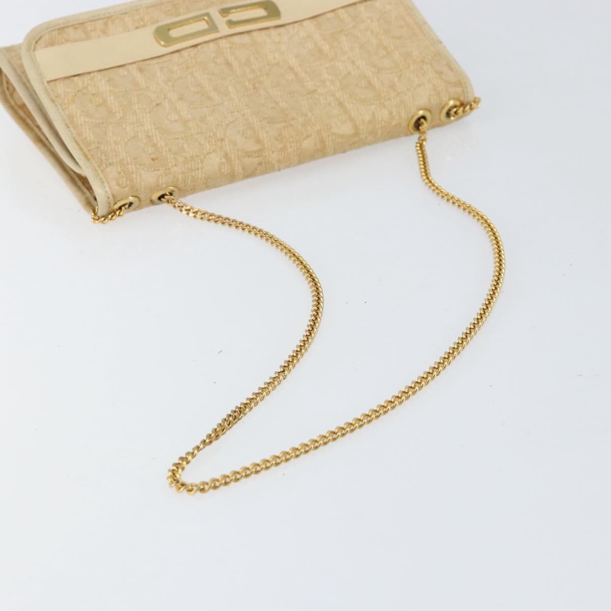 Christian Dior Trotter Canvas Chain Shoulder Bag Beige Gold Auth 153098