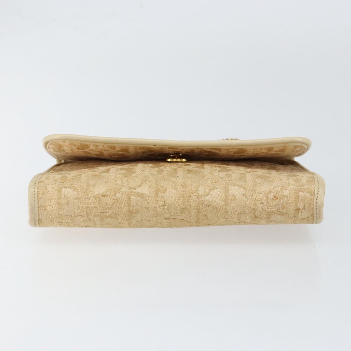 Christian Dior Trotter Canvas Chain Shoulder Bag Beige Gold Auth 153098