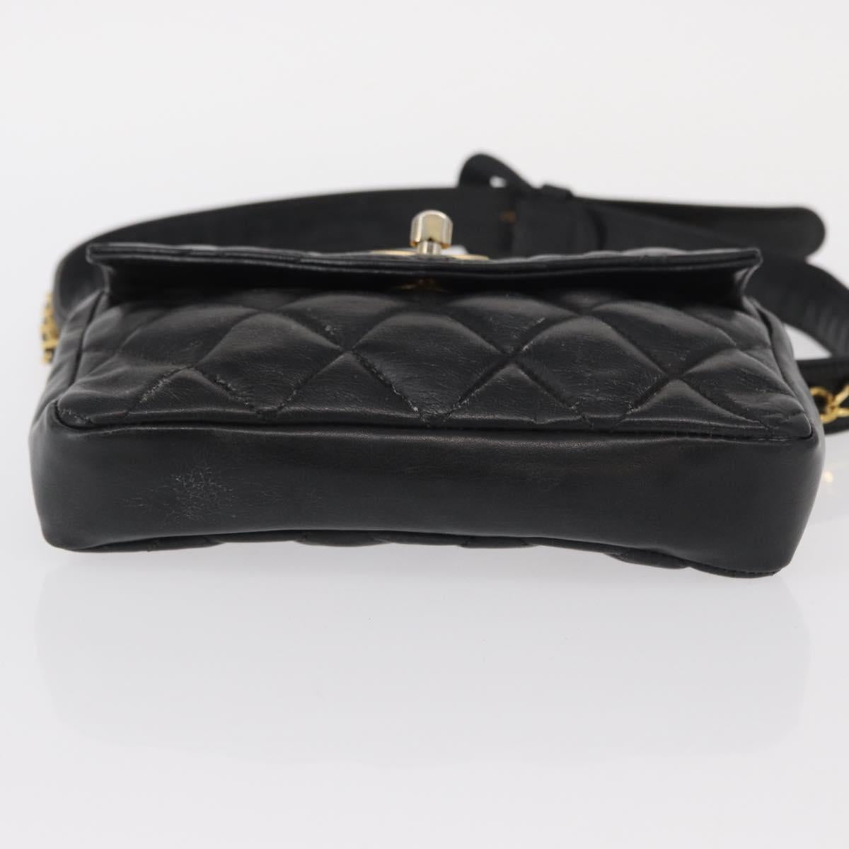 CHANEL COCO Mark Matelasse Waist bag Leather Black Gold CC Auth 153101