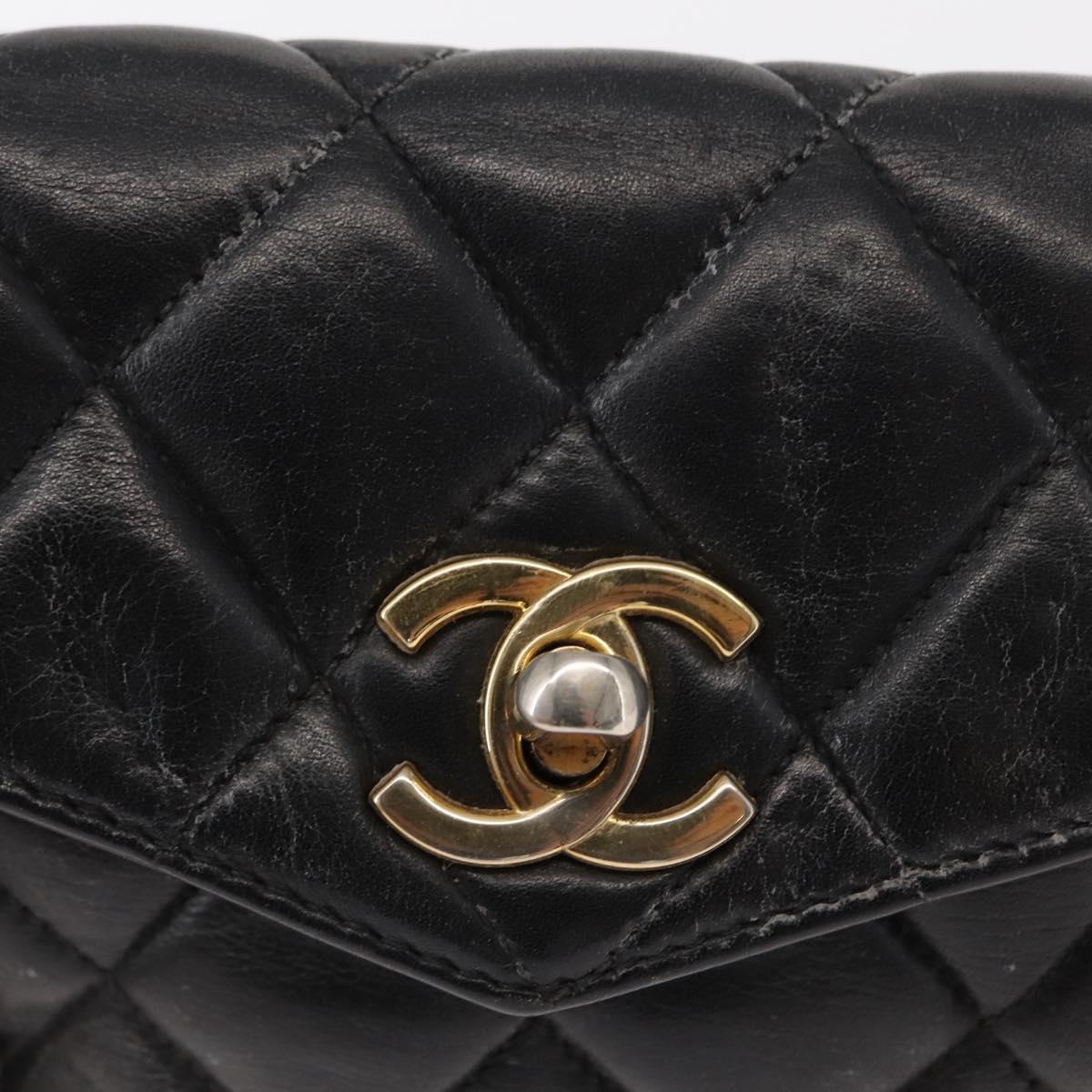 CHANEL COCO Mark Matelasse Waist bag Leather Black Gold CC Auth 153101